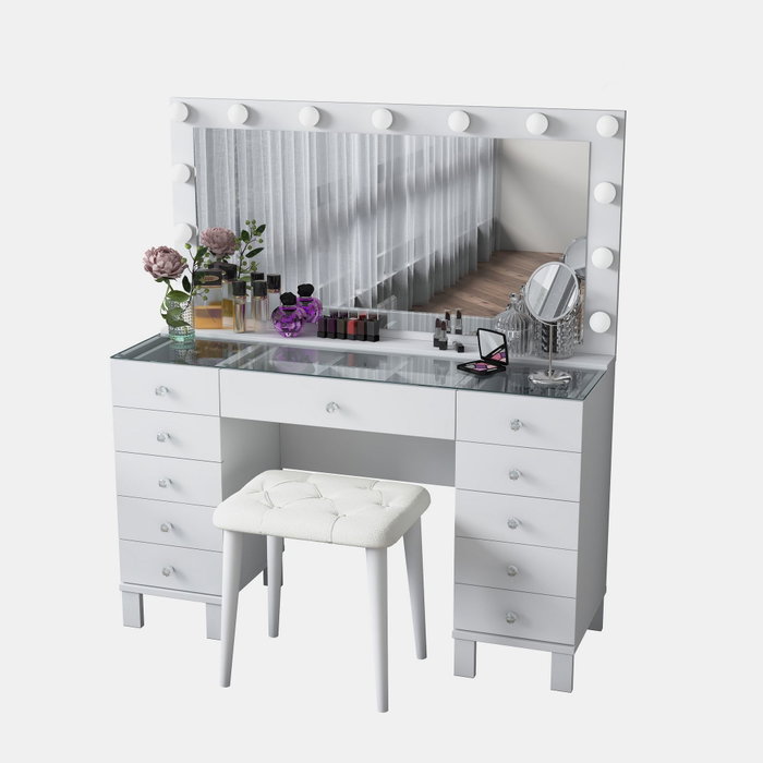 Hanah Home Mesa de Maquillaje BJ163 - 4002 con 13 Focos y Puff Blanco Hanah Home Mesa de Maquillaje BJ163 - 4002 con 13 Focos y Puff Blanco